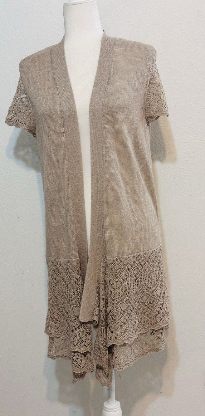 Chico's Women Size 2 (US L) Linen Blend Layered Hem Cardigan Timeless Essential